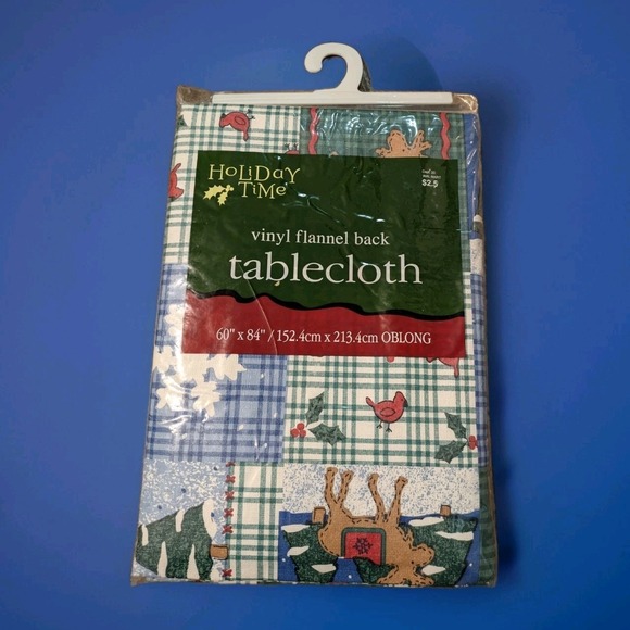 Vtg Holiday Time Vinyl Tablecloth 60" x 84" Oblong Flannel Back Christmas Theme - Picture 1 of 4